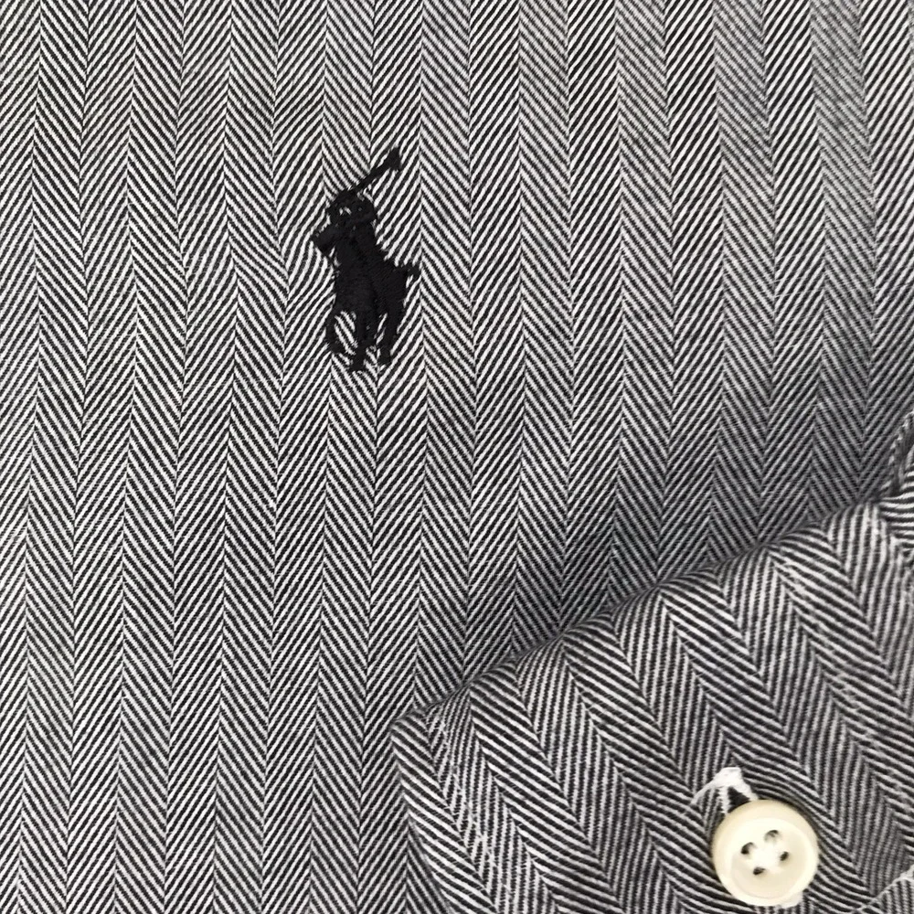 Ralph Lauren Button Down Shirt XXL Navy Herringbone Long Sleeve Pony 17.5 36/37 - Picture 5 of 10